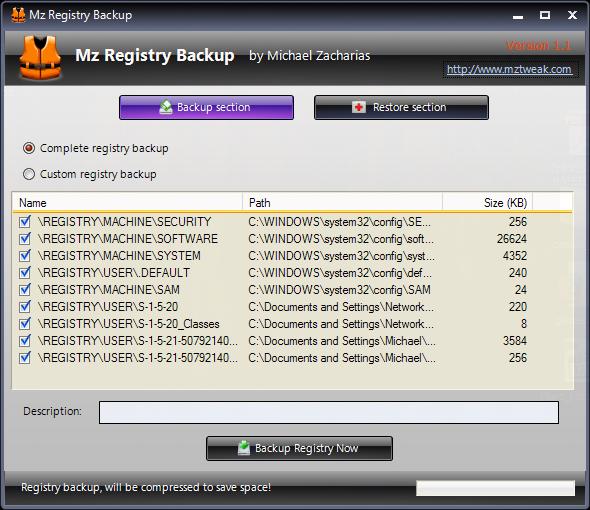Mz Registry Backup 2.1.0