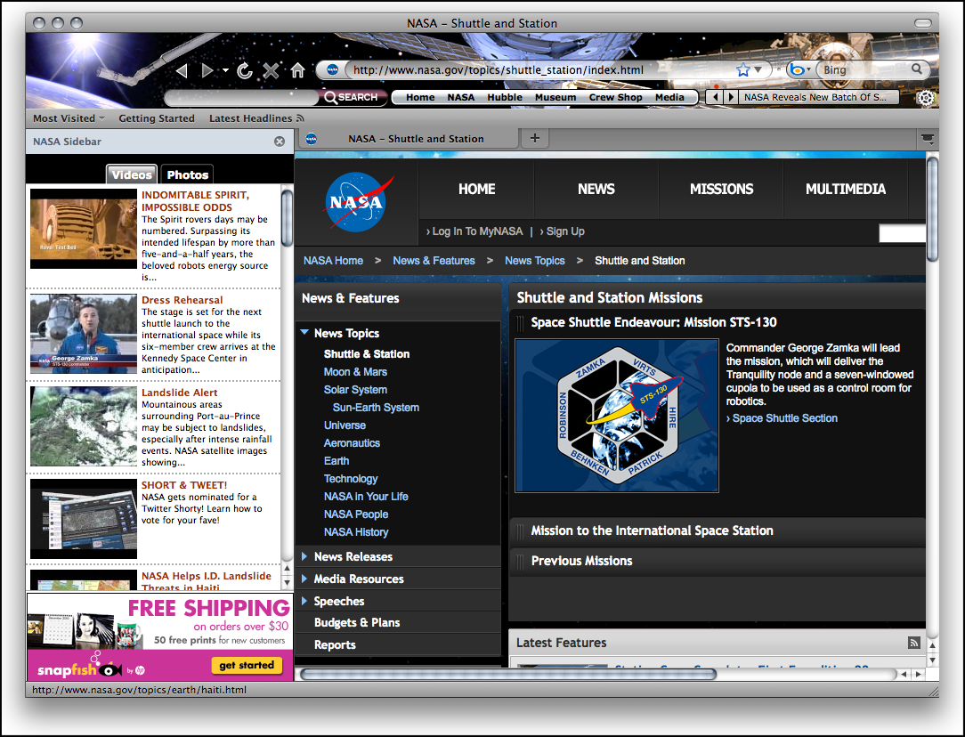 NASA Space theme for Firefox 1.0