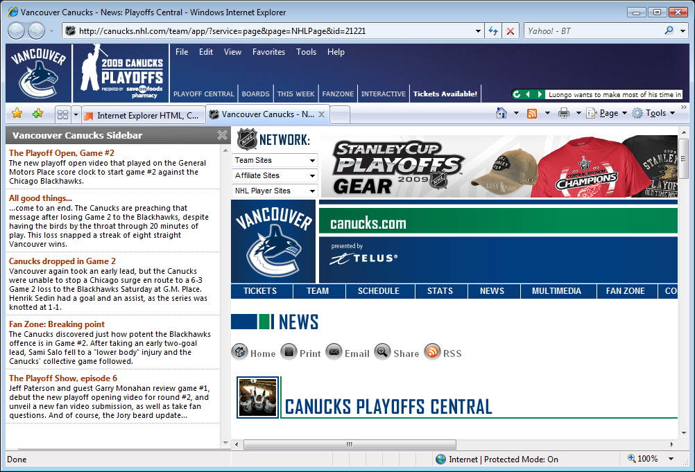 NHL Vancouver Canucks IE Browser Theme 1.5