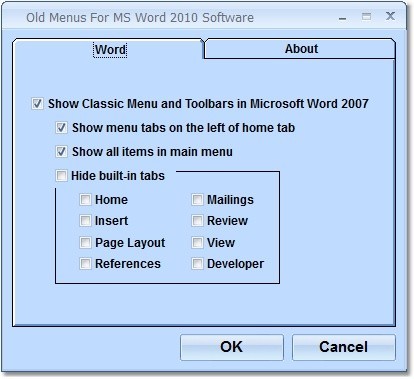 Old Menus For MS Word 2010 Software 7.0
