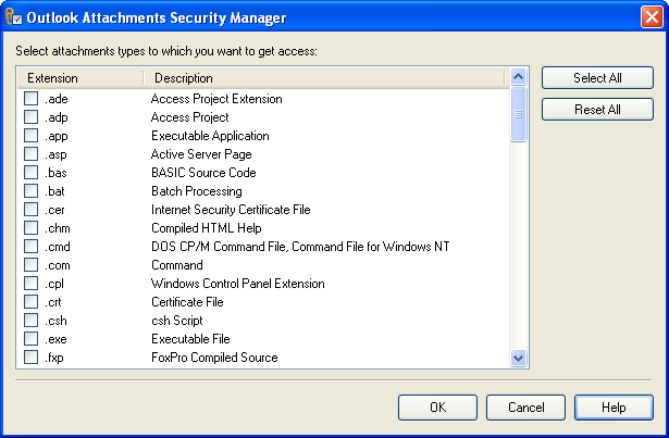 Outlook Attachments Security Manager 1.0