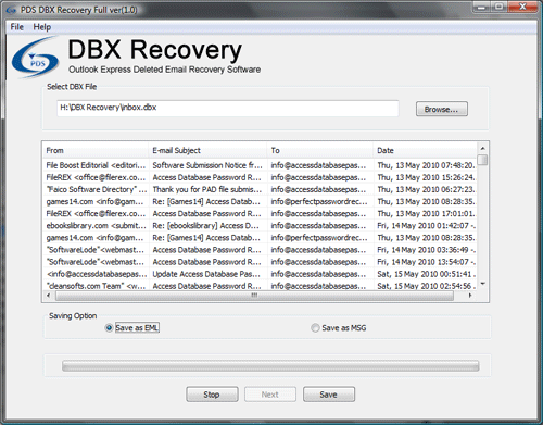 Outlook Express DBX File Recovery 1.0