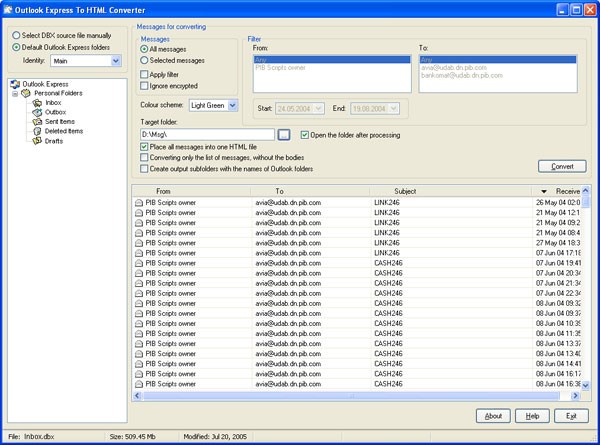 Outlook Express To HTML Converter 1.2