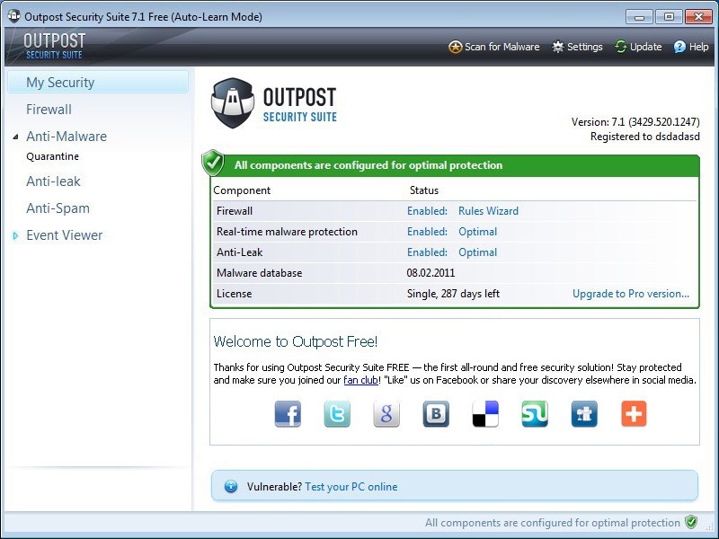 Outpost Security Suite Free 64bit 7.1.1.3431.520