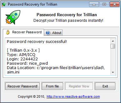 Password Recovery for Trillian 1.19.11.08