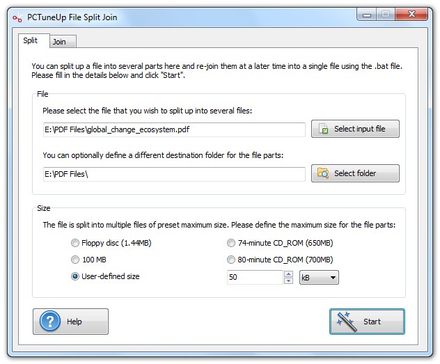 PCTuneUp Free File Splitter Joiner 4.1.9