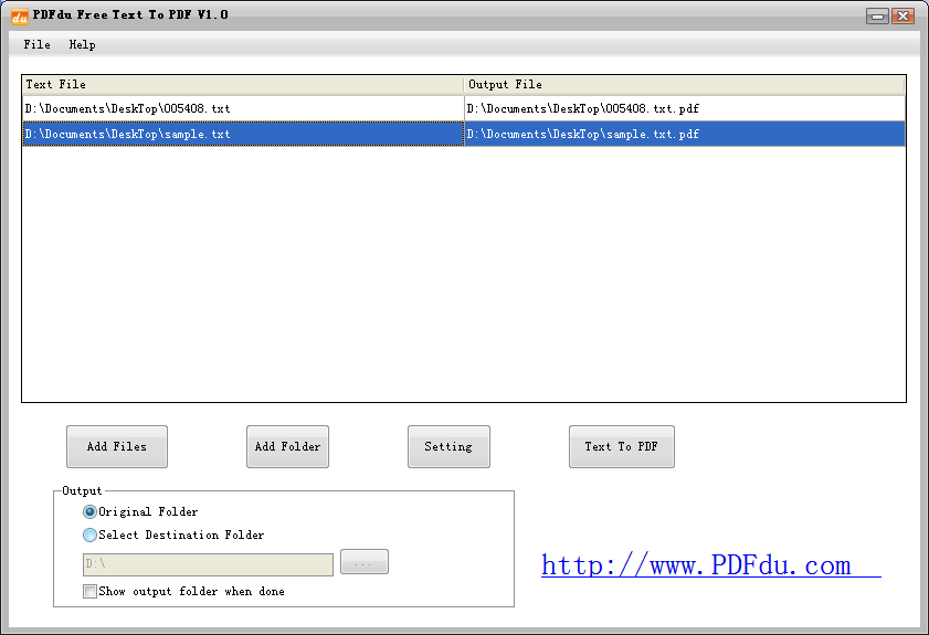 PDFdu Free Text To PDF Converter 1.0