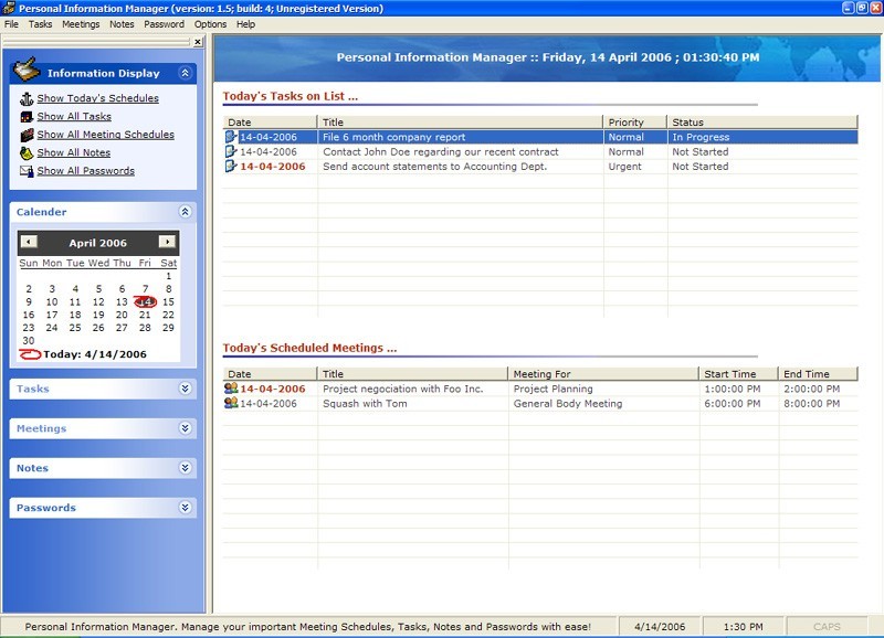 Personal Information Manager 1.0