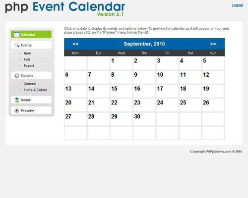 PHP Event Calendar 2.1