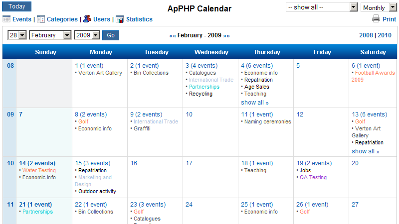 PHP Events Calendar Control 3.7.7
