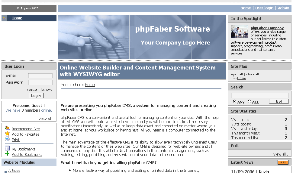 PHPFABER Online Website Builder and CMS 2.4.0