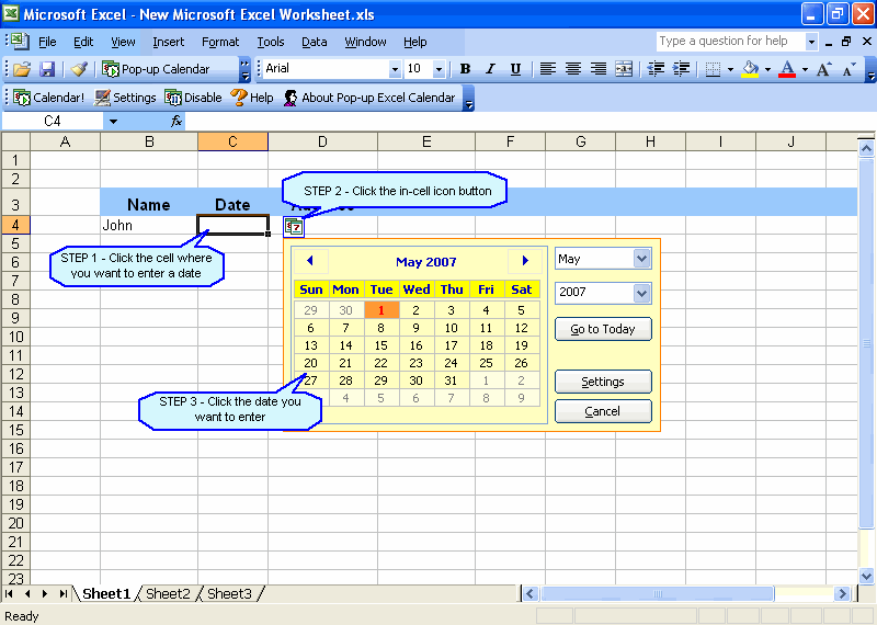 Pop-up Excel Calendar 1.3.3