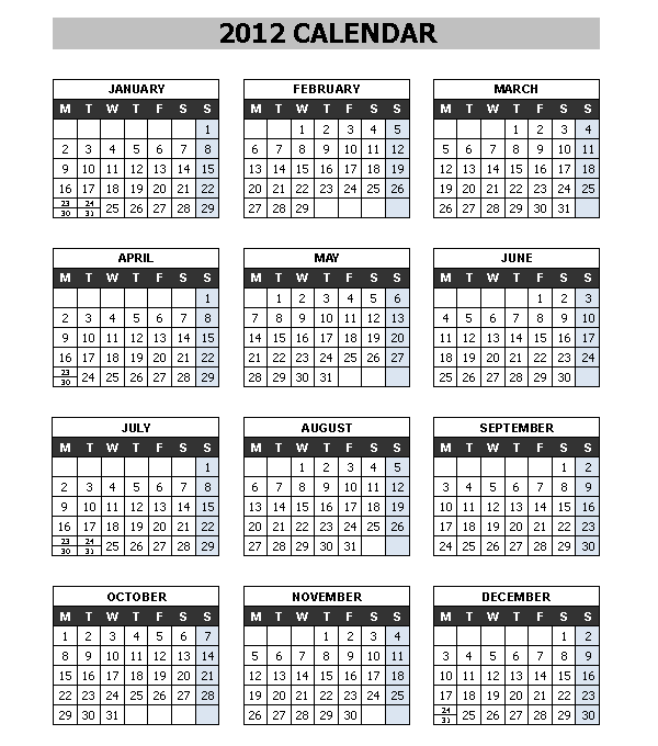 Printable 2012 Calendar 1.0