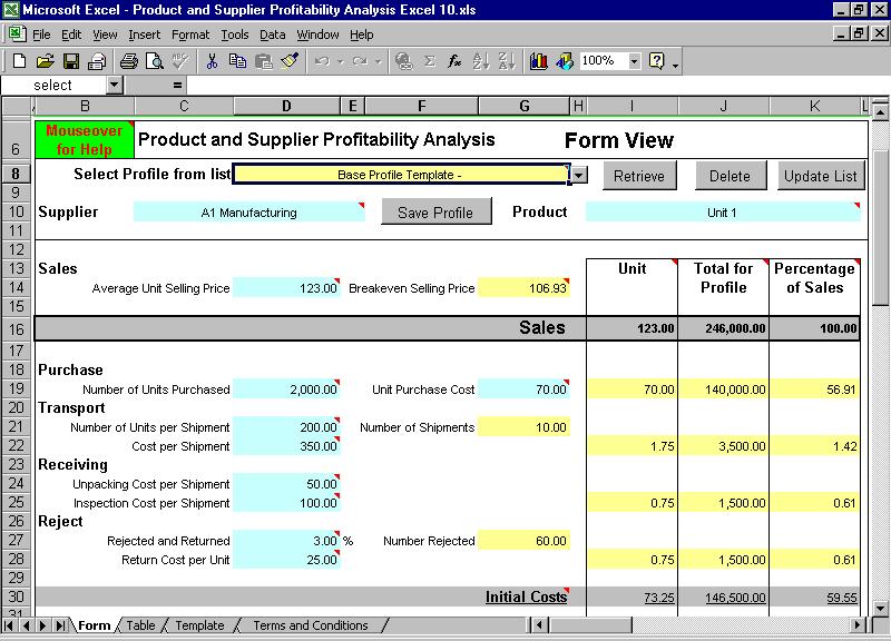 Product and Supplier Profitability Excel 20
