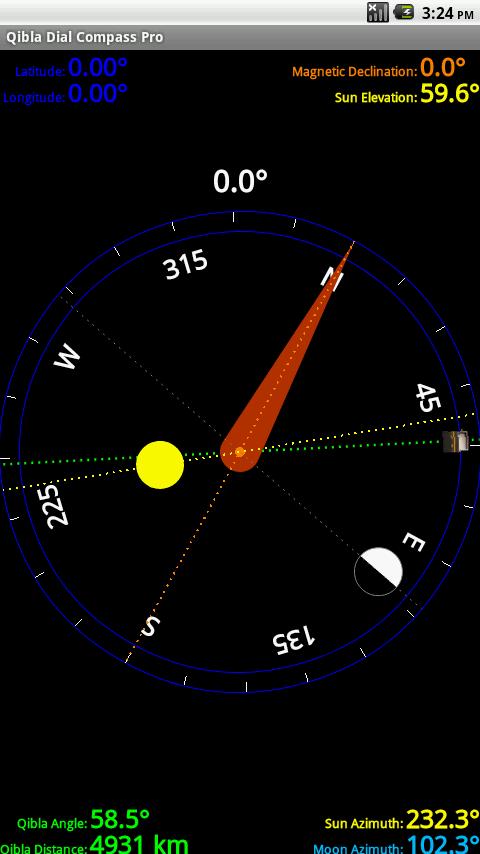 Qibla Sun & Moon Dial Compass 3.2