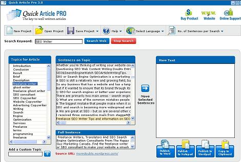 Quickarticlepro Article Writing Software 3.0