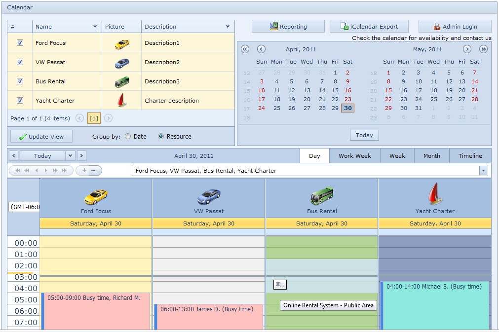 Rental Calendar for Workgroup 4.6