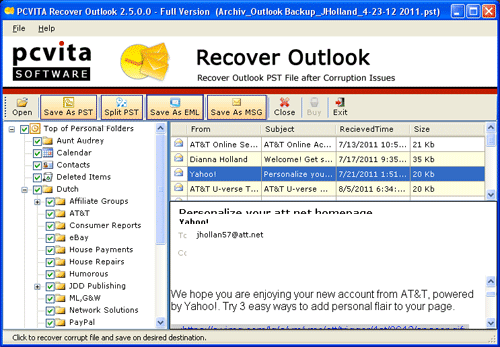 Restore PST into Outlook 2.3
