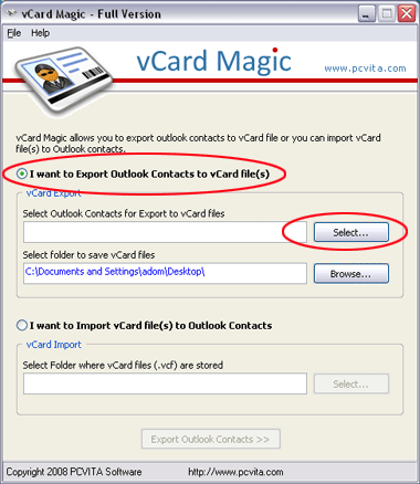 Send vCard to Outlook 2.7