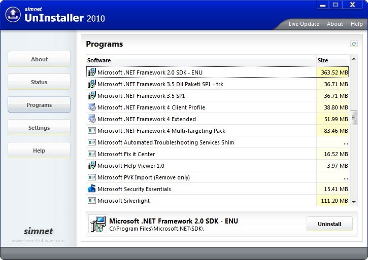Simnet UnInstaller 2010 2.1.0.0