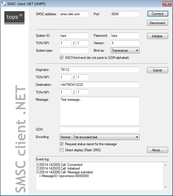 SMSC client .NET for SMPP, UCP, CIMD2 and SEMA 5.0.174