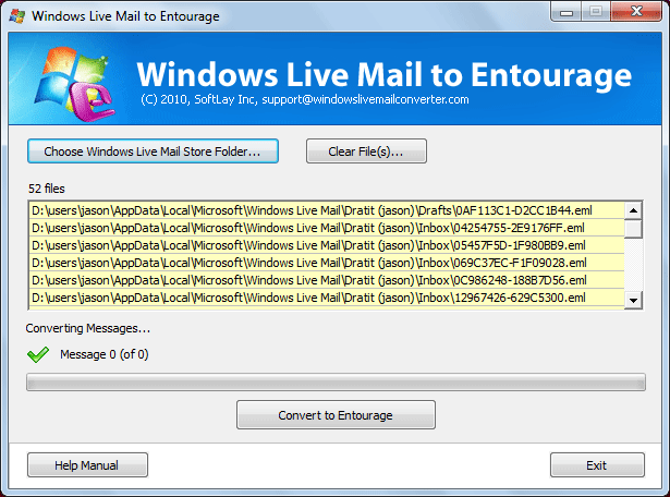 SoftLay Windows Live Mail to Entourage 1.7