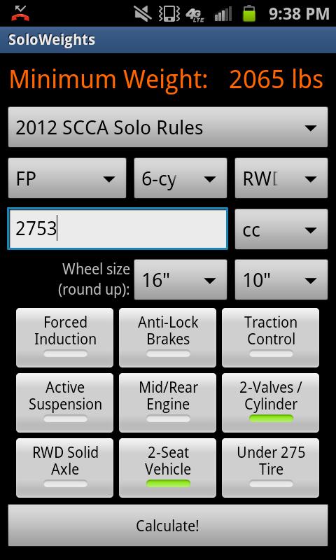 SoloWeights Autox Calculator 2012.1.2
