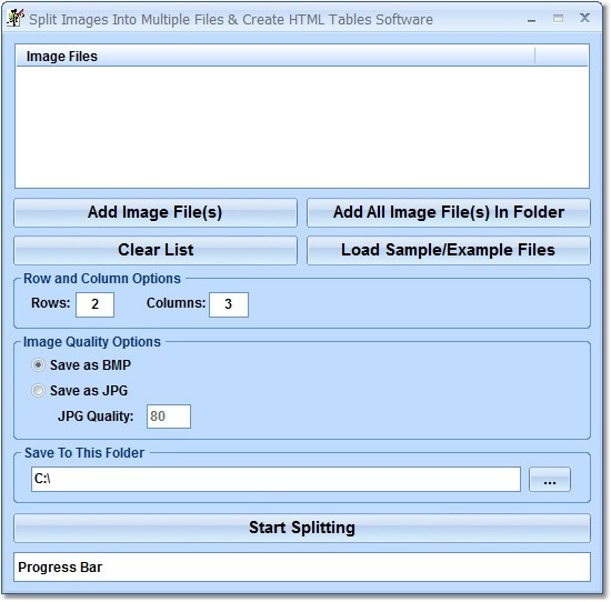 Split Images Into Multiple Files & Create HTML Tables Software 7.0