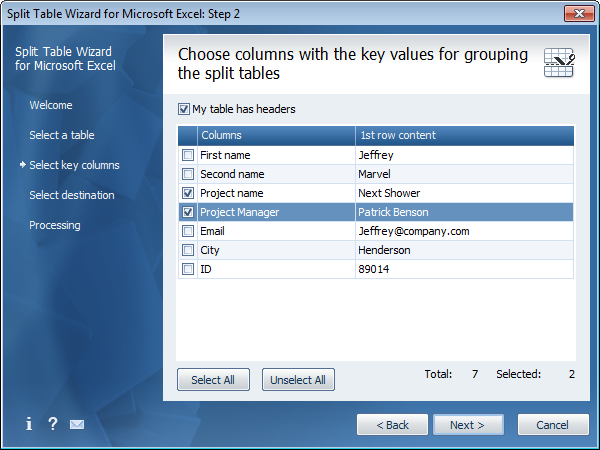 Split Table Wizard for Microsoft Excel 1.0