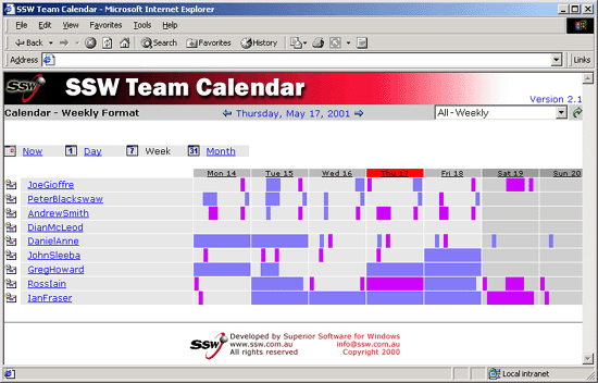 SSW Team Calendar for Exchange 2000 9.17