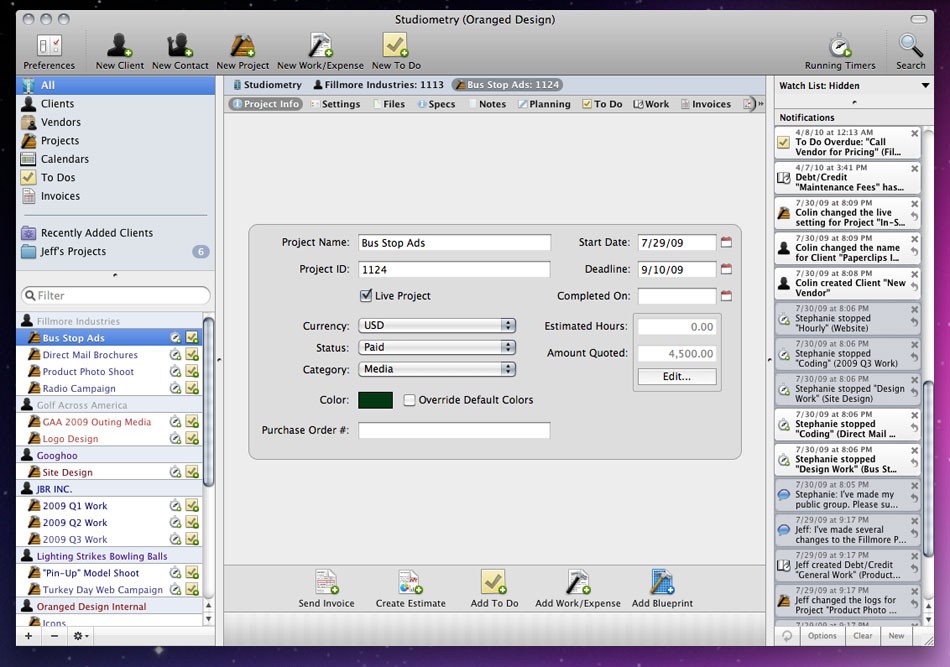 Studiometry for Mac OS X 10.0.2