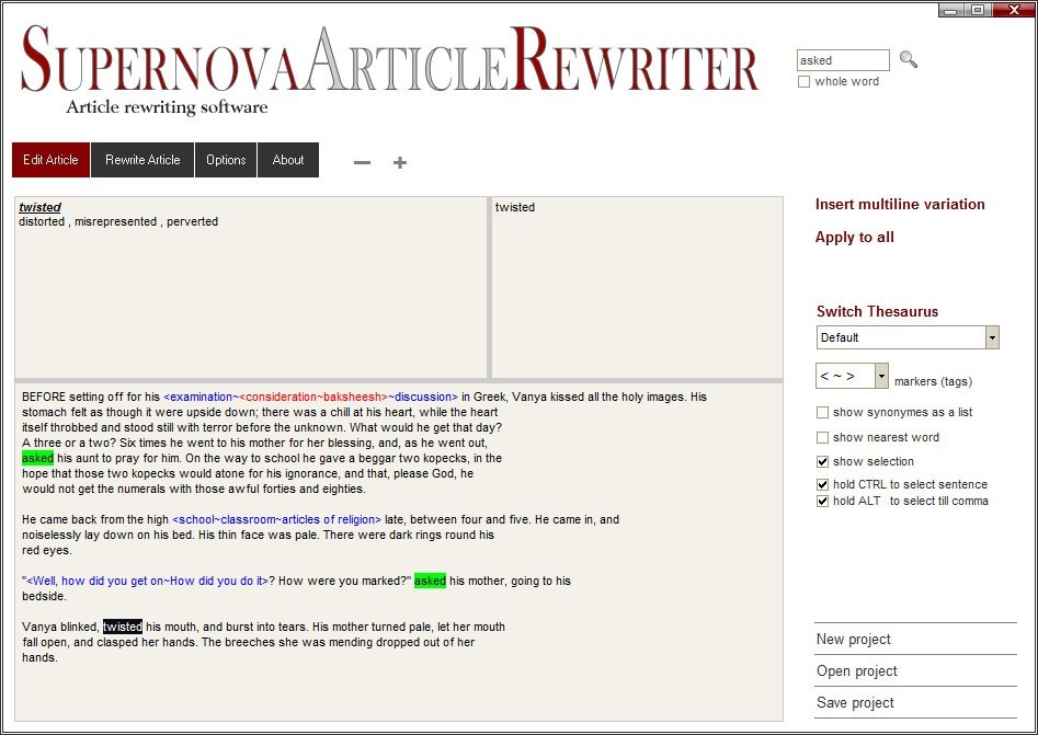 Supernova Article Rewriter 1.2