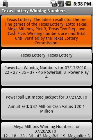Texas Lottery Winning Numbers 1.0