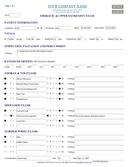 Thoracic & Upper Extremity Exam Form - Sample 2.0.0.0