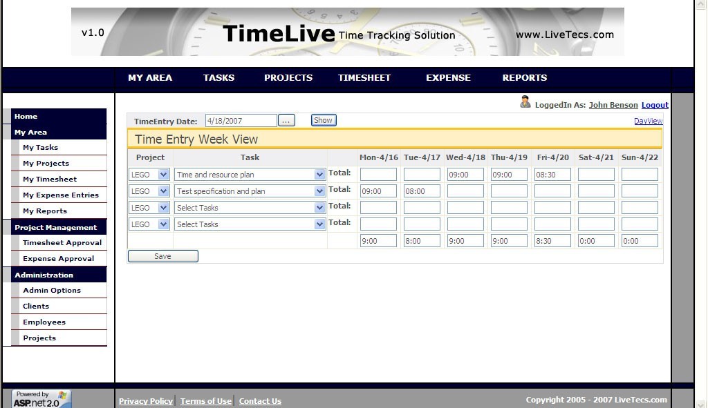 TimeLive web timesheet 6.0.3