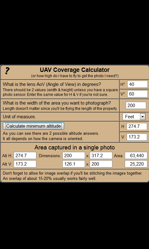 UAV Photo Coverage Calculator 2.31