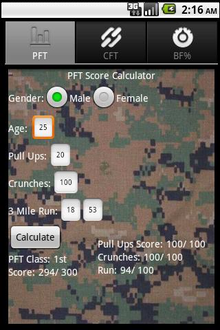 USMC PFT / CFT / Body Fat Calc 2.0