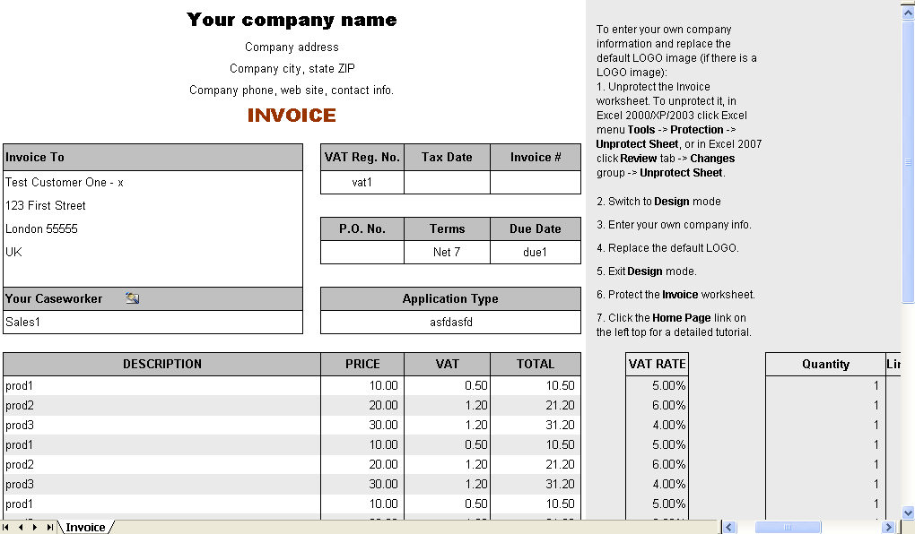 VAT Service Invoice Form 1.10