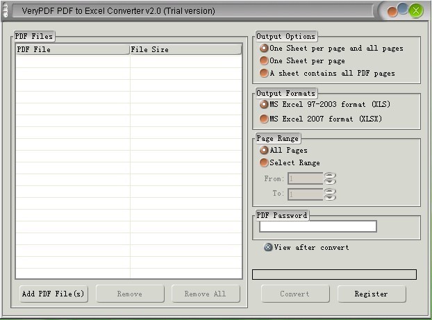 VeryPDF PDF to Excel Converter 2.1