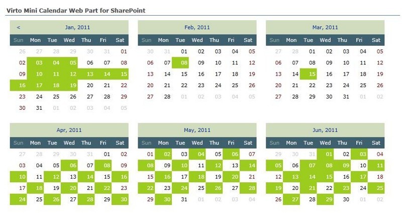 Virto Ajax SharePoint Mini Calendar 1.0.0