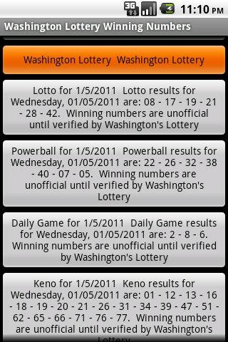 Washington Lottery Winning Num 1.0