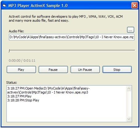 WAV MP3 Player ActiveX (OCX) 1.0