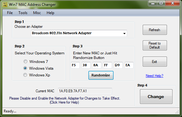 Win7 MAC Address Changer 1.7