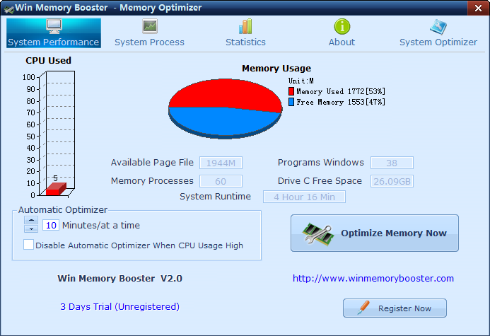 Win Memory Booster(Memory Optimizer) 2.0
