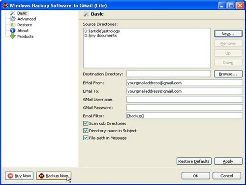 Windows Backup Software-to GMail 8.05