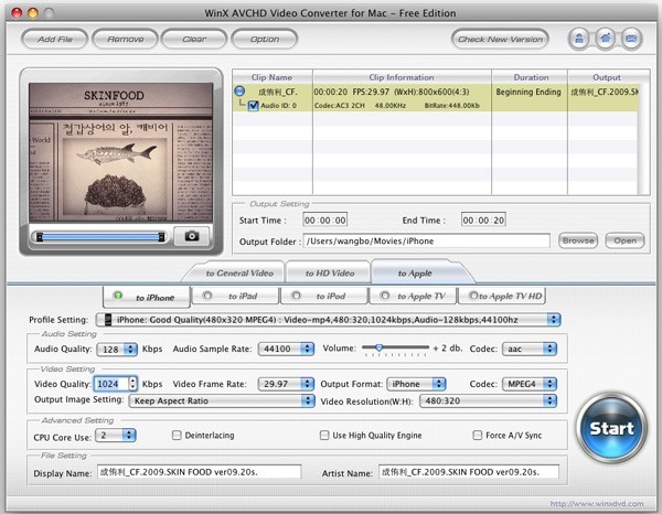 WinX AVCHD Video Converter for Mac 2.8.0
