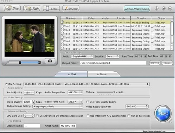 WinX DVD to iPod Ripper for Mac 2.0