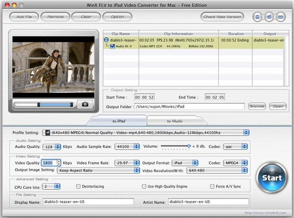 WinX FLV to iPad Video Converter for Mac 2.3.2