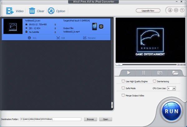WinX Free AVI to iPod Converter 5.0.7