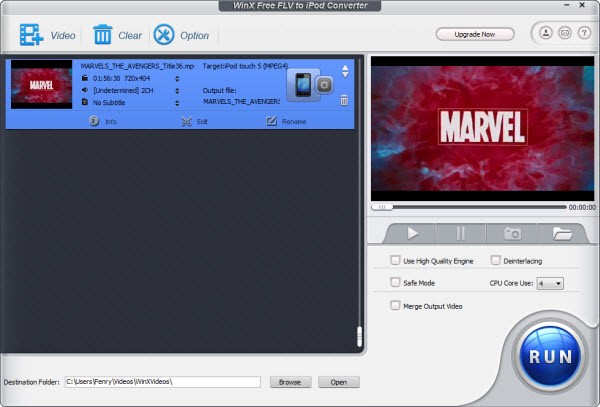 WinX Free FLV to iPod Video Converter 5.0.6